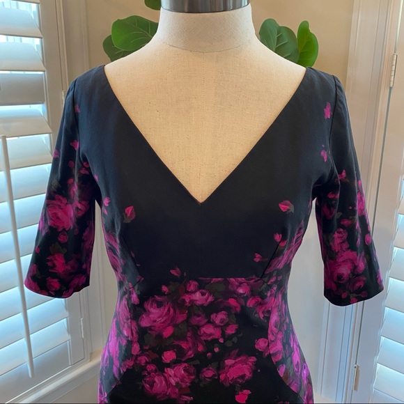 LELA ROSE Half-Sleeve watercolor Floral-print dress size 6 - Picture 7 of 12